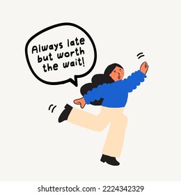 Cartoon character of a business girl in a hurry with a quote bubble. Business worker concept