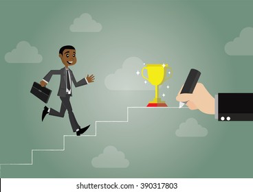 Cartoon character, Business hand Draw the ladder for African businessman to the goal., vector eps10