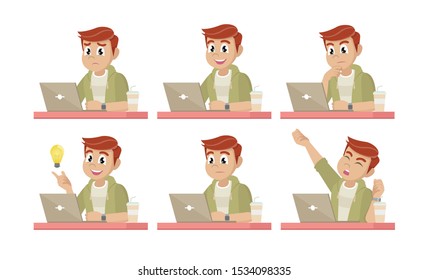 Cartoon character, Business man at the desktop with a laptop. Set Business man.,vector eps10