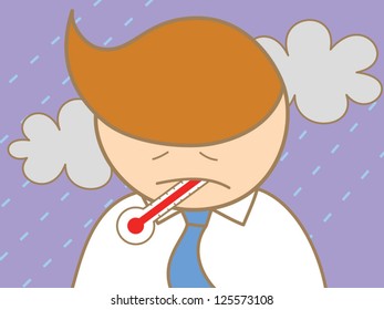 cartoon character of business man got sick