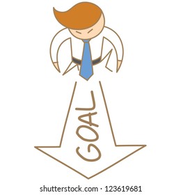 cartoon character of business man ready to run for goal