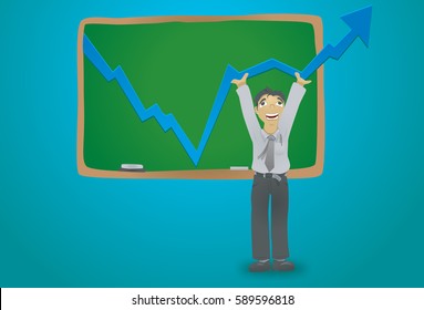 Cartoon character, Business man Business up. Graph grow.