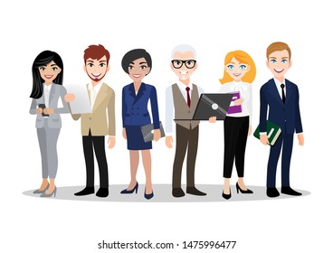 Cartoon character with business man and business woman , teamwork concept design. Flat vector illustration.