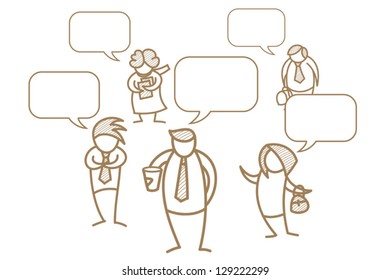 cartoon character of business men and women with speech bubble