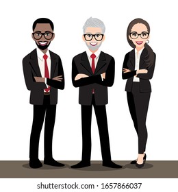 Cartoon character with business people consulting standing in smart suit. Flat icon vector 