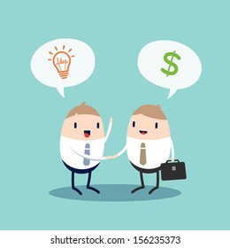 Cartoon Character Business people shaking hands / presenting idea for making money / contract agreement