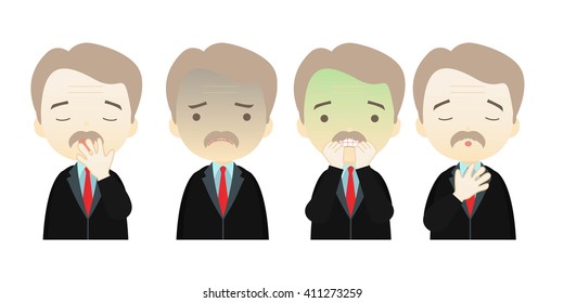 Cartoon character in business suit with emotions faces on White background.- vector illustration