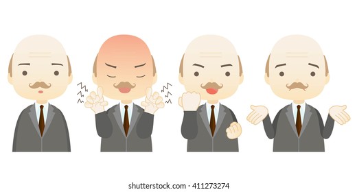 Cartoon character in business suit with emotions faces on White background.- vector illustration