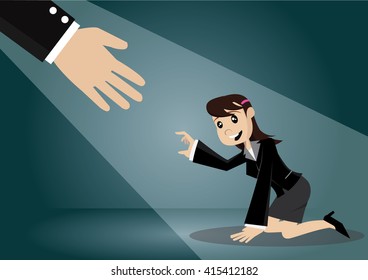 Cartoon character, Business woman can get help from the boss., vector eps10