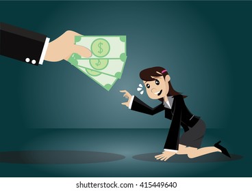 Cartoon character, Business woman can get help from banks., vector eps10