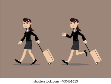 Cartoon character, Business woman dragging a suitcase., vector eps10