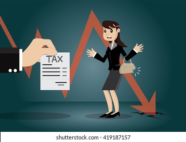 Cartoon character, Business woman failure financial and he must pay tax., vector eps10