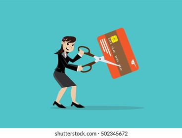 Cartoon character, Business women cutting credit card with scissors., vector eps10