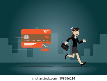 Cartoon character, Business women escape from the dangers of credit card debt., vector eps10