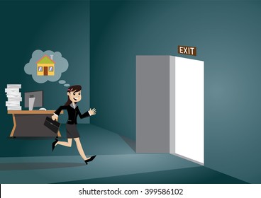 Cartoon character, Business women go home after work., vector eps10