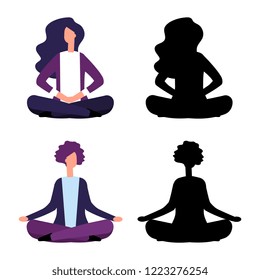 Cartoon character business women and their black silhouettes vector illustration
