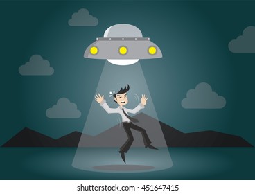 Cartoon character, Businessman abducted by UFO., vector eps10