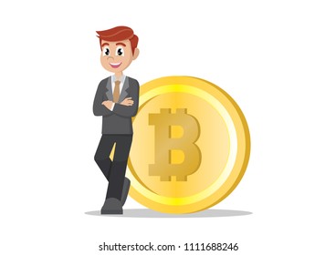 Cartoon character, Businessman with a BitCoin., vector eps10