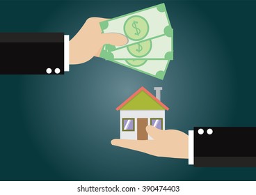 Cartoon character, Businessman bought a home with cash., vector eps10