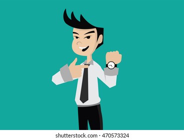 Cartoon character, Businessman checking time., vector eps10
