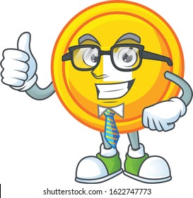 cartoon character of Businessman chinese gold coin wearing glasses