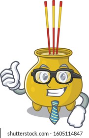 cartoon character of Businessman chinese incense wearing glasses