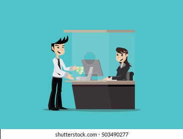 Cartoon character, Businessman deposit money in the bank., vector eps10