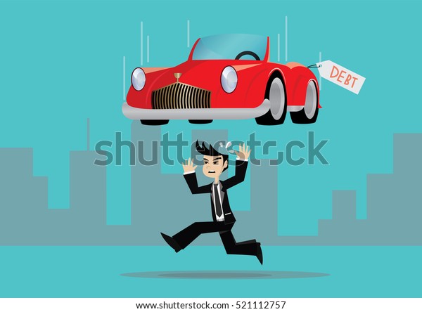 Cartoon character, Businessman escape from the car\
debt falling., Vector\
eps10.