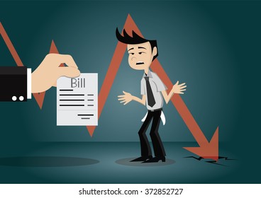 Cartoon character, Businessman failure financial and he must pay bill., vector eps10
