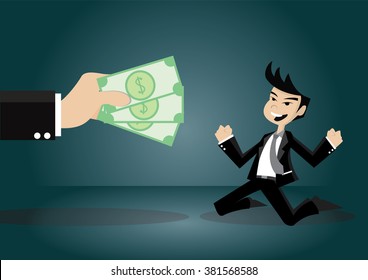Cartoon character, Businessman get a bonus from the boss, vector eps10