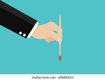 Cartoon character, Businessman hand holding a paintbrush., vector eps10