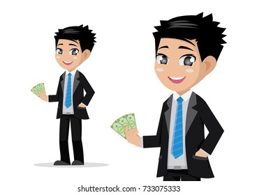 Cartoon character, Businessman holding a cash., vector eps10