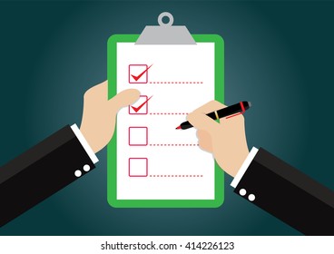 Cartoon character, Businessman holding checklist and pen., vector eps10