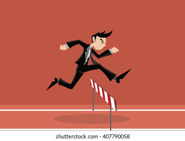 Cartoon character, Businessman jumping over hurdles., vector eps10