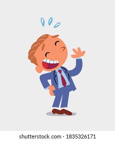 cartoon character of businessman laughing happily