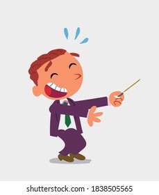 el personaje de dibujos animados de un hombre de negocios se ríe mientras señala a un lado con un puntero