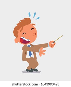 el personaje de dibujos animados de un hombre de negocios se ríe mientras señala a un lado con un puntero
