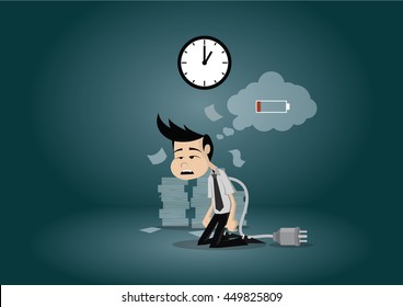 Cartoon character, Businessman low power battery at work, vector eps10