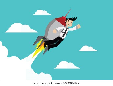  Cartoon character, Businessman on a rocket., vector eps10