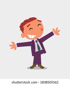 cartoon character of businessman opening arms very happy