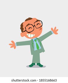 cartoon character of businessman opening arms very happy