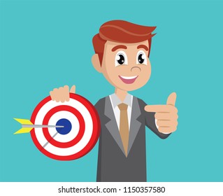 Cartoon character, Businessman pointing to the big target.,vector eps10