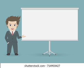 Cartoon Character Businessman Presenting Whiteboardvector Illustration ...