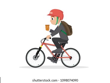 Cartoon character, Businessman riding bicycle to office.,vector eps10