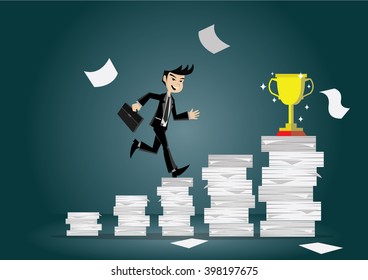 Cartoon character, Businessman run through the hard work for success., vector eps10