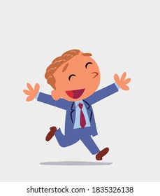 cartoon character of businessman running euphoric