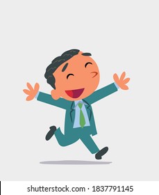 cartoon character of businessman running euphoric