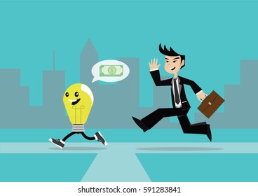 Cartoon character, Businessman running Follow a idea bulb., vector eps10