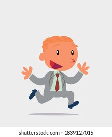 cartoon character of businessman running happily