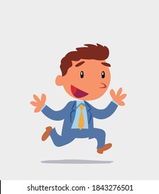 cartoon character of businessman running happily